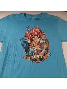 Siren Mermaid Tultex Graphic Crew Neck T Shirt Mens Size Medium M Blue